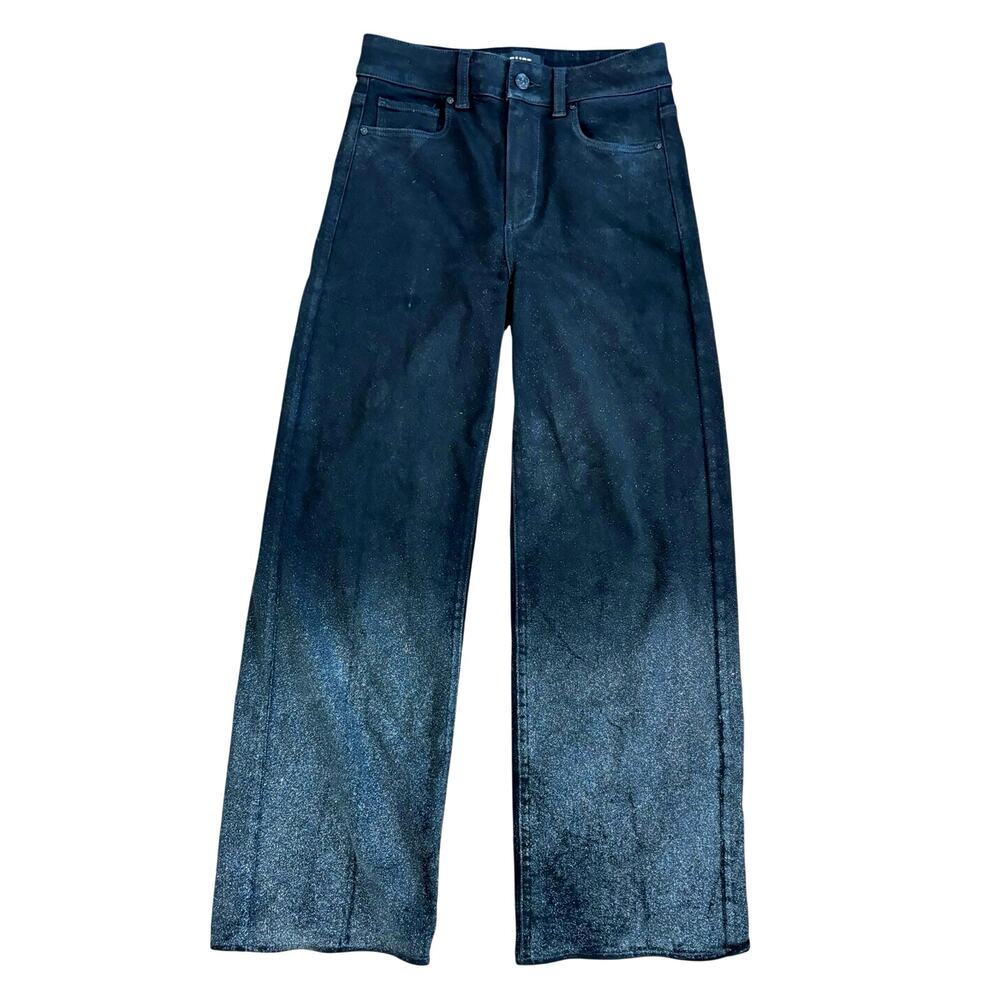 Paige Sasha Black/Silver Glitter Ombré Dégradé High-Rise Wide Leg Jean 26 US 4